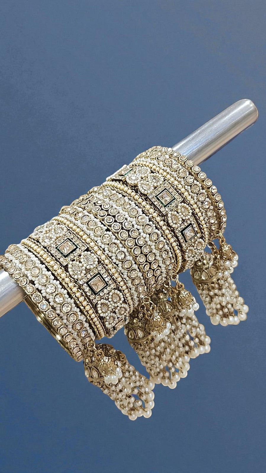 Kundan Pearl Beaded Mirror Bangle Set, Indian Wedding Jewelry, Kundan Jewelry