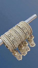 Kundan Pearl Beaded Mirror Bangle Set, Indian Wedding Jewelry, Kundan Jewelry