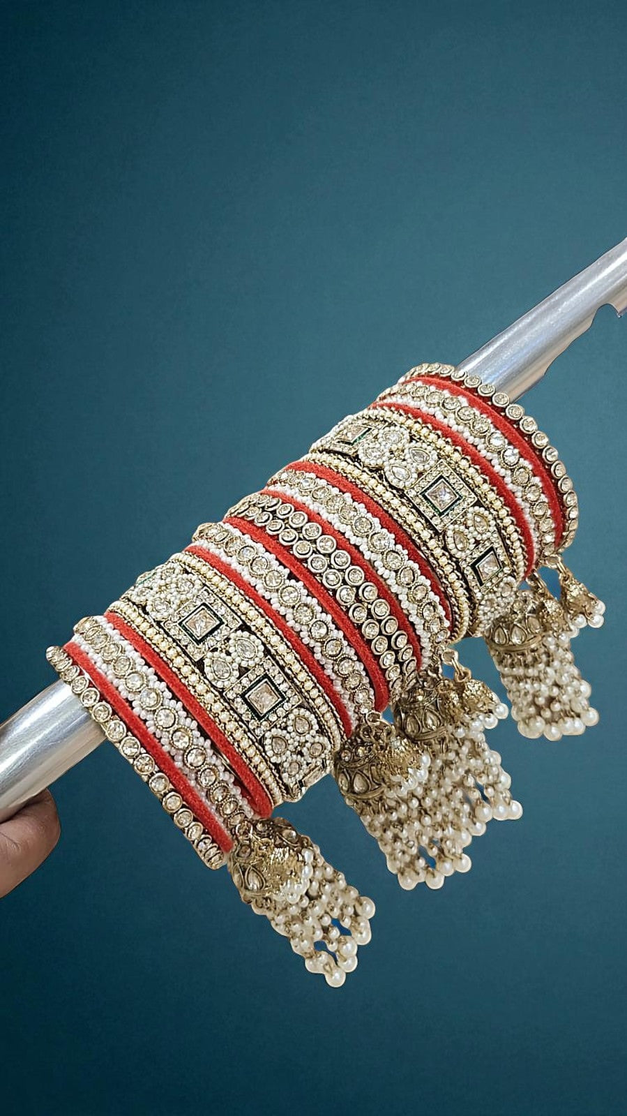 Kundan Pearl Beaded Mirror Bangle Set, Indian Wedding Jewelry, Kundan Jewelry