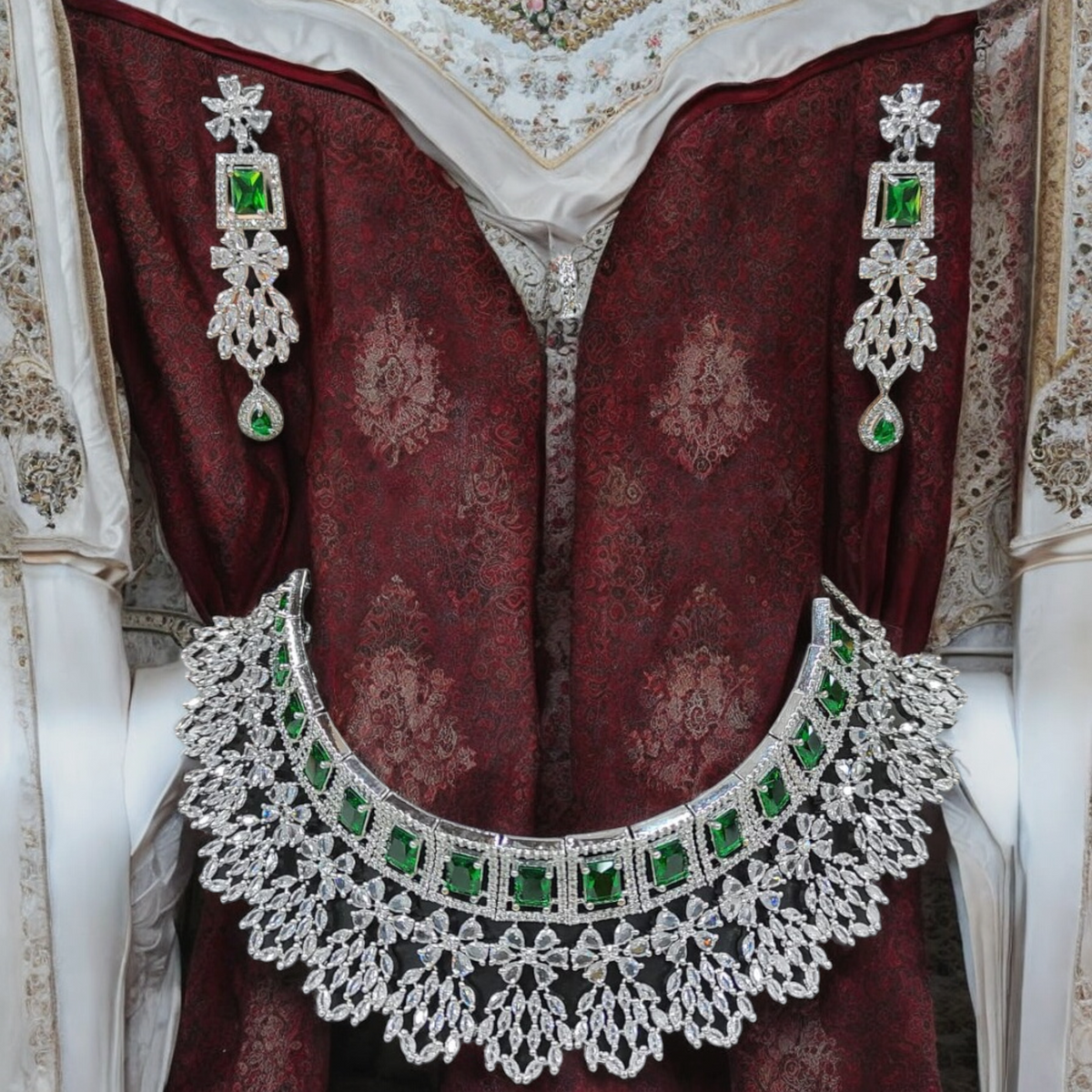 American Diamond Choker Necklace Bollywood Jewellery Set, Bollywood AD Jewellery, CZ Choker Earrings, Indian AD Choker, Pakistani Jewelry Set