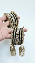 Moti Copper Stone Bangles Set with Jhumar Design | Traditional Indian Jewelry for Women