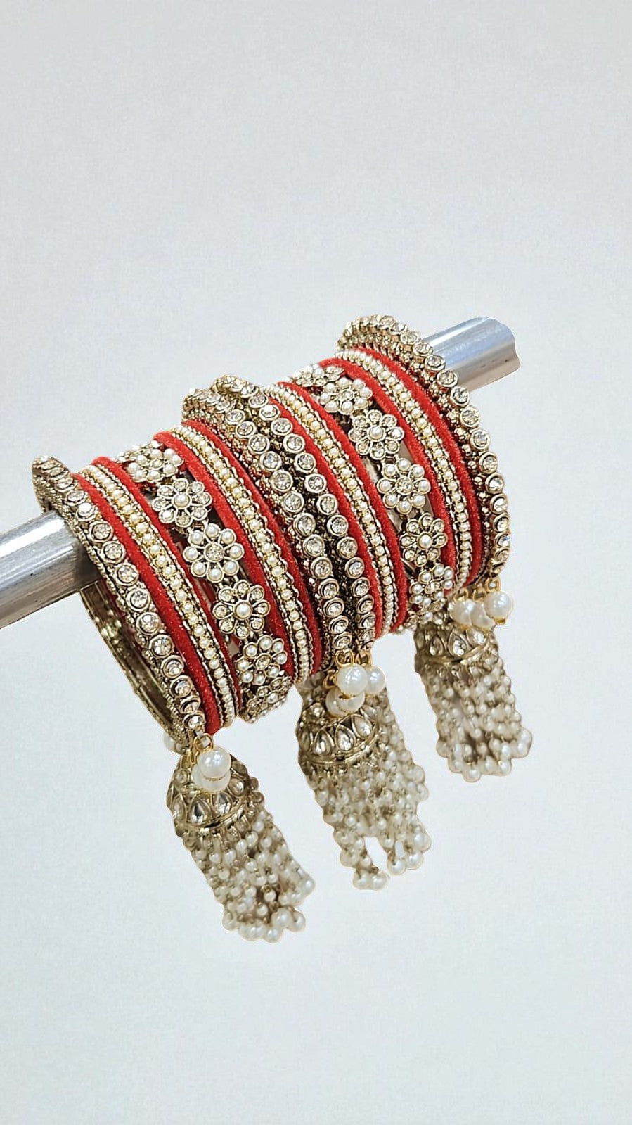 Moti Copper Stone Bangles Set with Jhumar Design | Traditional Indian Jewelry for Women