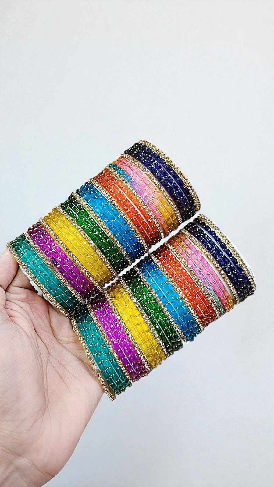 Banarasi Multi Gold Drop Stone Bangles Set | 2 Hand Sets with 8 Color Variations | Traditional Indian Jewelry