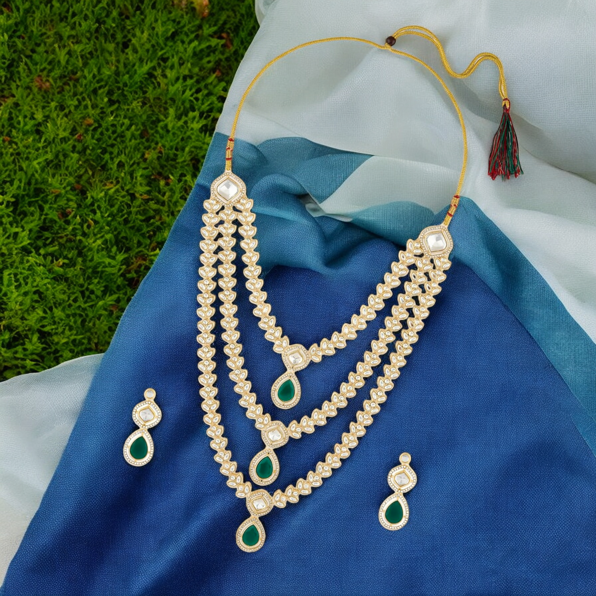 Green CZ Bridal Necklace Earrings Bollywod Jewelry Set, Green Bridal jewelry, Bridal AD Jewelry, Indian jewelry Set, Necklace Earrings Set