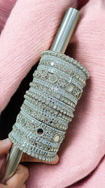 Silver Mirror Stone Bangles Set | Indian Jewellery | Bridal Bangle Set | Premium Indian Bangles Set