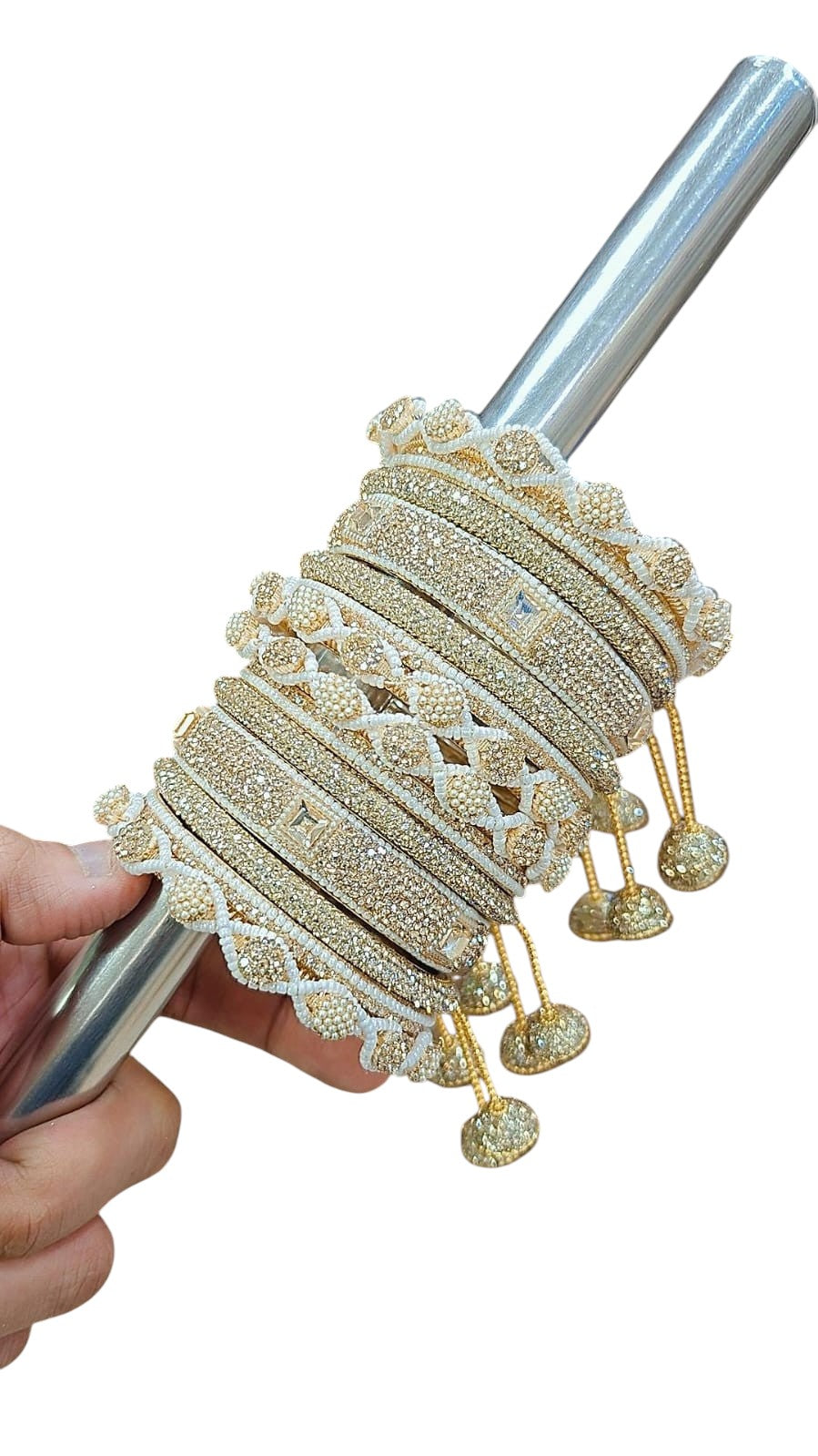 Magic Moti Stone Bangle Set – Gold-Plated Handcrafted Bangles with Pearl & Stone Detailing
