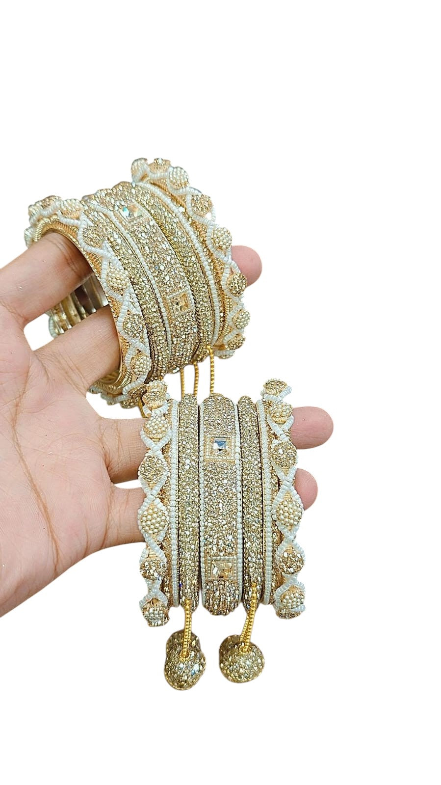 Magic Moti Stone Bangle Set – Gold-Plated Handcrafted Bangles with Pearl & Stone Detailing