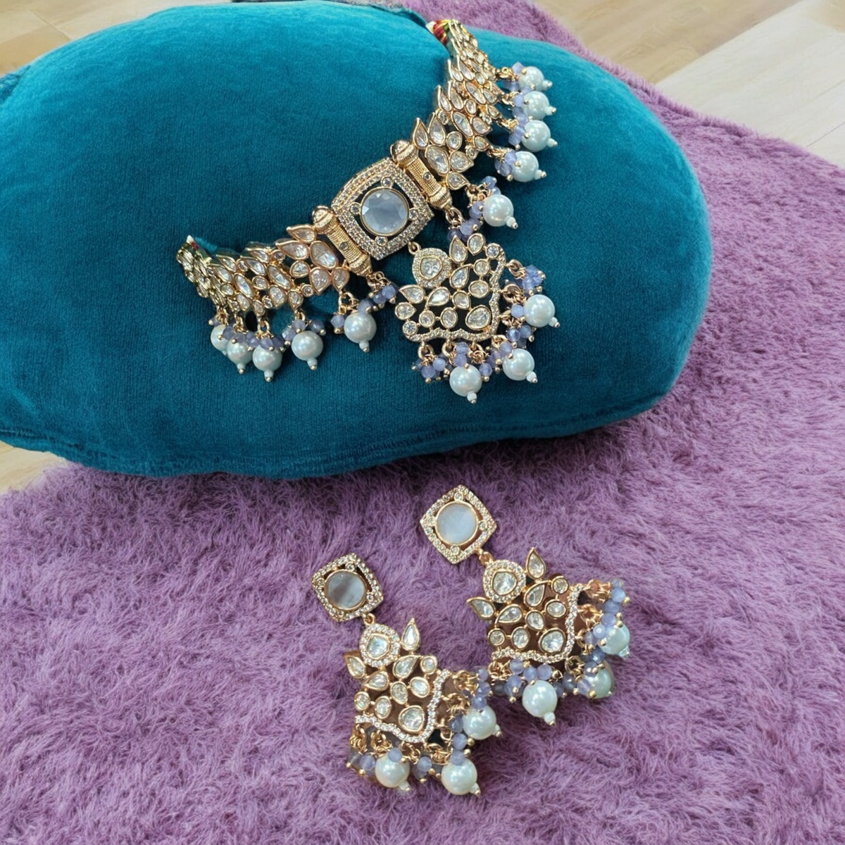 Bridal American Diamond Choker Earrings Jewelry Set, CZ Choker Set, Indian AD Choker, Indian AD Earrings Set, Bollywood Earrings Set