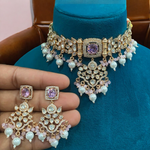 Bridal American Diamond Choker Earrings Jewelry Set, CZ Choker Set, Indian AD Choker, Indian AD Earrings Set, Bollywood Earrings Set