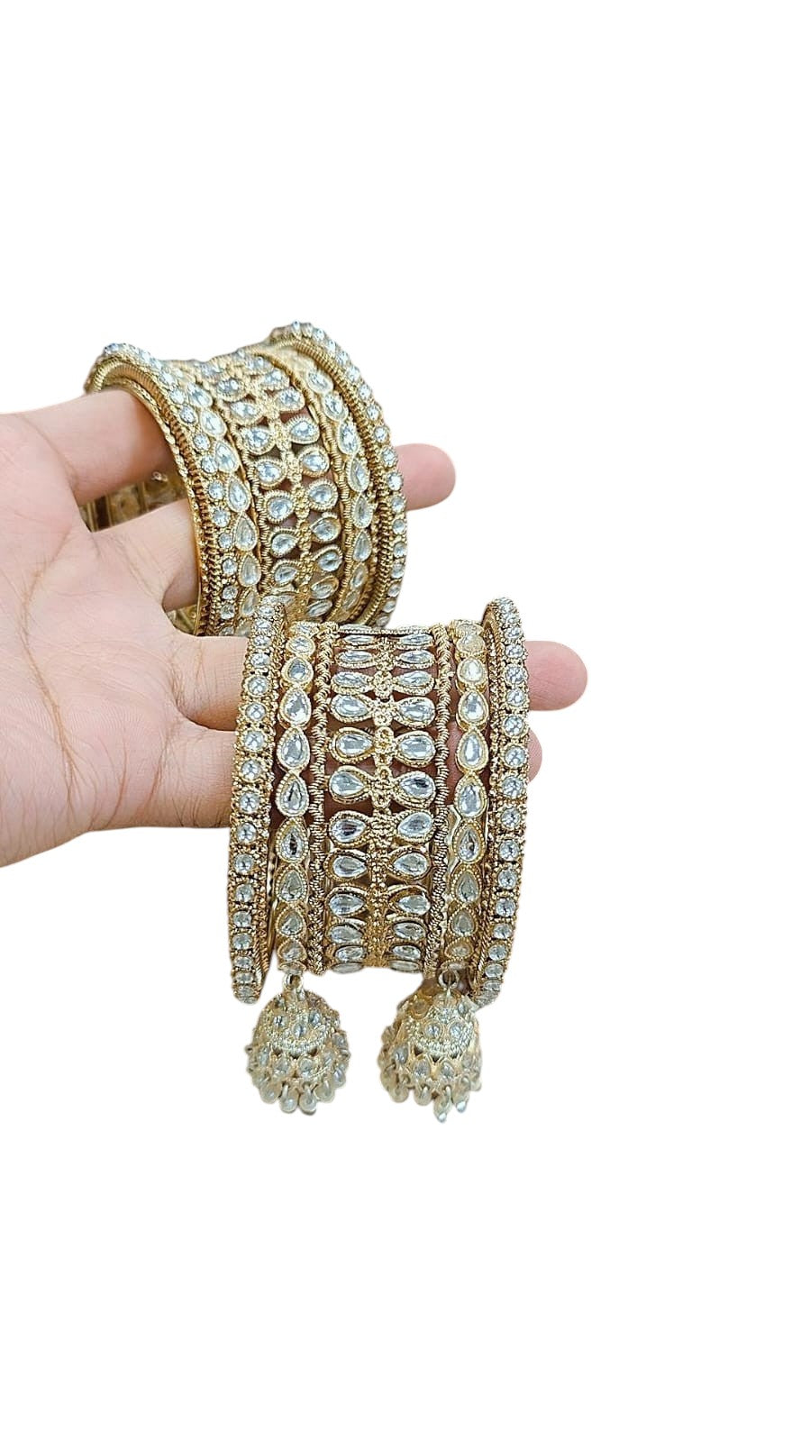 Beautiful Kundan Jhumar Bangle Set – Gold-Plated Traditional Bridal Jewelry