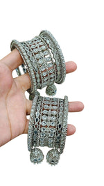 Silver Kundan Touch Look Bangle Set – Elegant Stone-Studded Traditional Jewelry