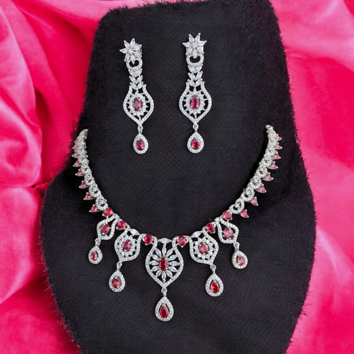 AD Necklace Earrings Bollywood Jewelry Set, Bollywood CZ Earrings Set, Pakistani AD Necklace, Indian Jewellery Necklace Set, Wedding Design Jewellery