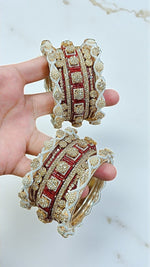 Stone Shadow Bangle Set with Moti Touch – Elegant Gold-Tone Traditional Jewelry