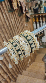 Stone Shadow Bangle Set with Moti Touch – Elegant Gold-Tone Traditional Jewelry