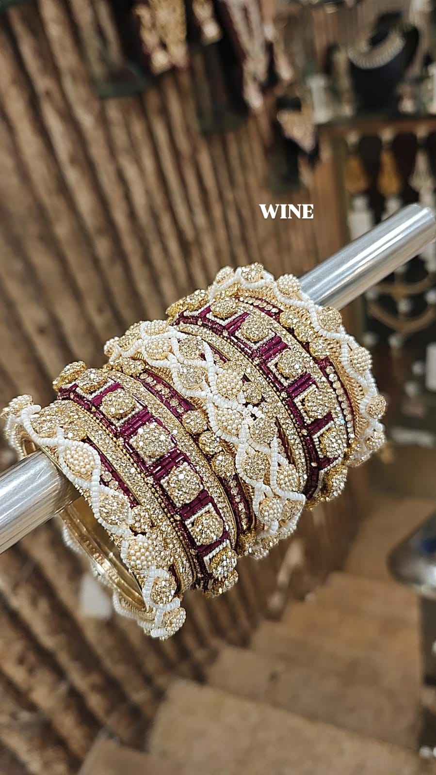 Stone Shadow Bangle Set with Moti Touch – Elegant Gold-Tone Traditional Jewelry