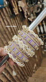 Stone Shadow Bangle Set with Moti Touch – Elegant Gold-Tone Traditional Jewelry