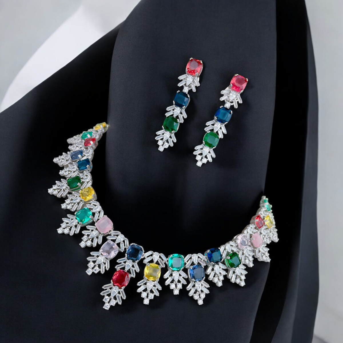 Exquisite Indian CZ Necklace Earring Jewellery Set, CZ Jewellery Set, Bridal AD Set, Wedding AD Necklace, Indian CZ Earrings, Bollywood CZ Jewellery