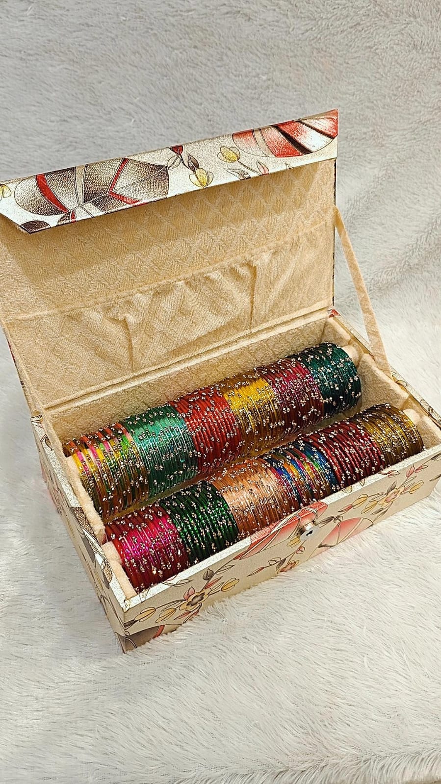 Glossy Stone Glass Bangles with 2-Roll Box – 12 Dozen in 12 Vibrant Colours