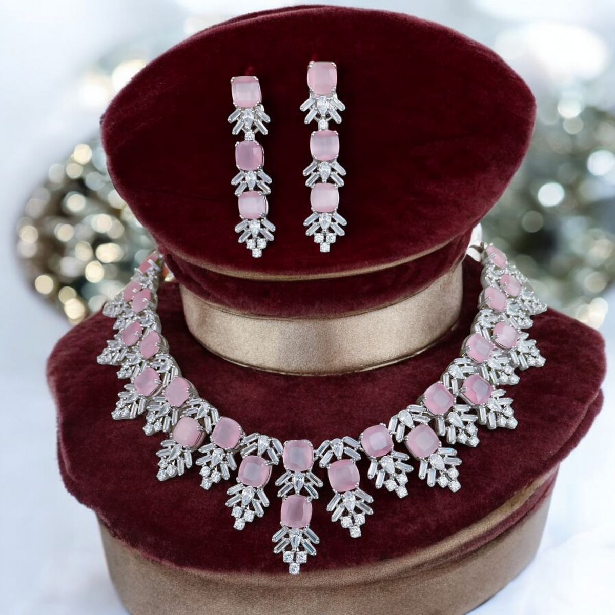 Exquisite Indian CZ Necklace Earring Jewellery Set, CZ Jewellery Set, Bridal AD Set, Wedding AD Necklace, Indian CZ Earrings, Bollywood CZ Jewellery