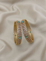 Elegant Gold Plated AD & Mint Green Stone Bangle Set | Cz Diamond Imitation Jewelry