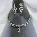 Green Drops AD Neckace Earrings Wedding Jewelry, Green Jewelry Set, CZ Green Choker, AD Green Necklace, AD Earings Set, Bridal Green Jewelry