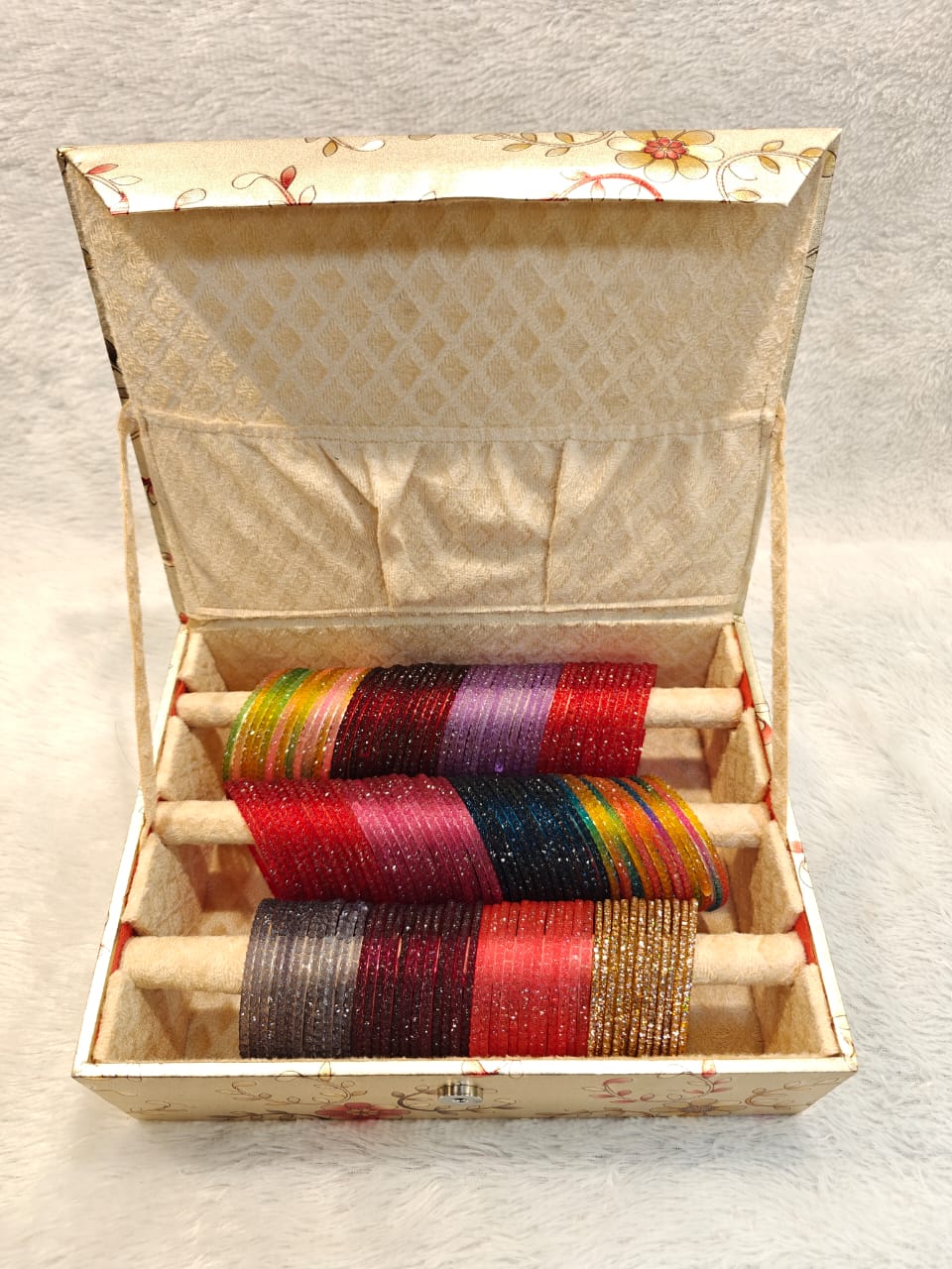 Beautiful 12-Color Floral Glass Bangle Set – Vibrant Traditional Elegance