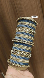 Royal Purple Bridal Stone & Pearl Bangle Set – Elegant Wedding Collection