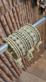 Royal Irani Multi-Stone Bangles Set with Moti Jhumar Design