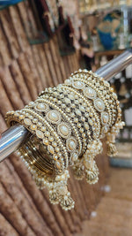 Royal Irani Multi-Stone Bangles Set with Moti Jhumar Design - Libasaa.com