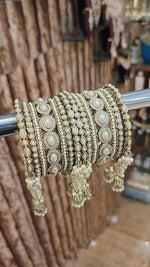 Royal Irani Multi-Stone Bangles Set with Moti Jhumar Design - Libasaa.com