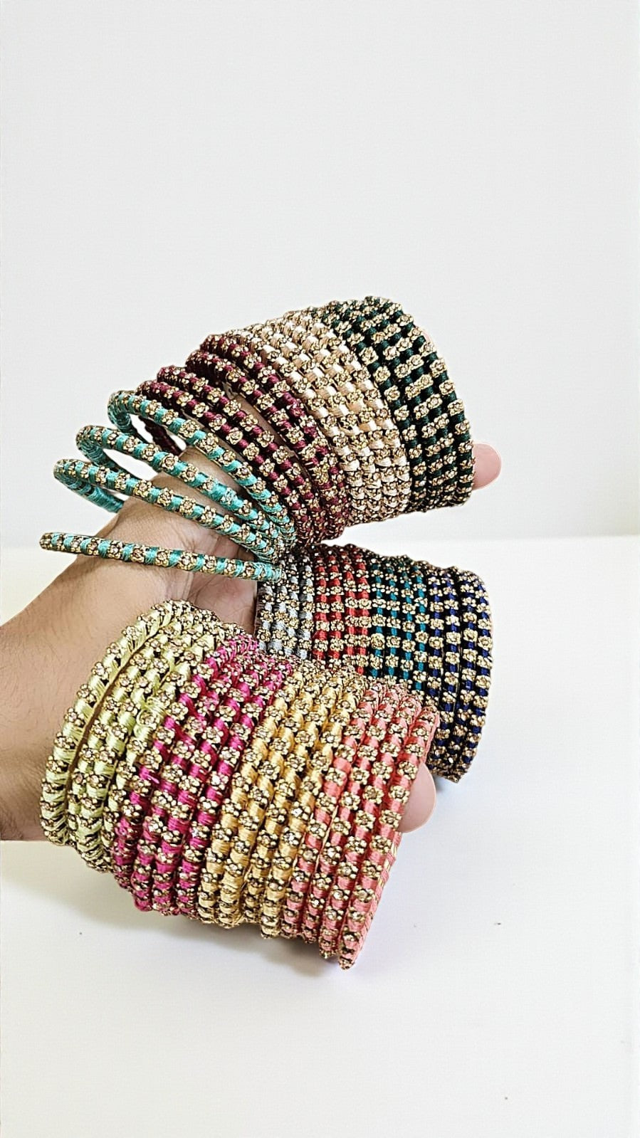 Premium Golden Shadow Thread Bangles Set – 12 Unique Colours, 4 Bangles Each - Libasaa.com