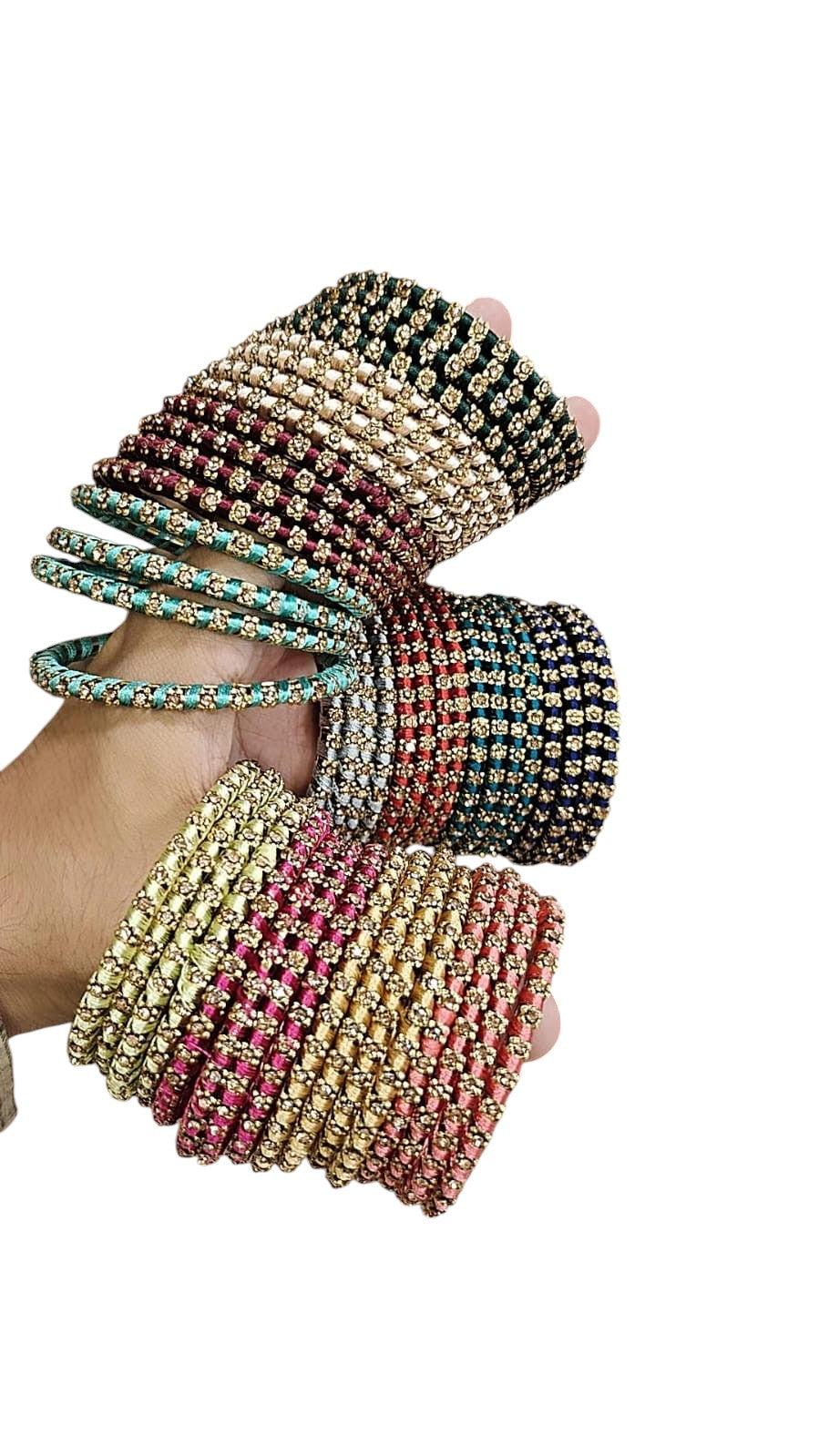 Premium Golden Shadow Thread Bangles Set – 12 Unique Colours, 4 Bangles Each - Libasaa.com