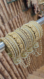 Moti Jhumar Stone Bangles Set with Elegant Copper Touch