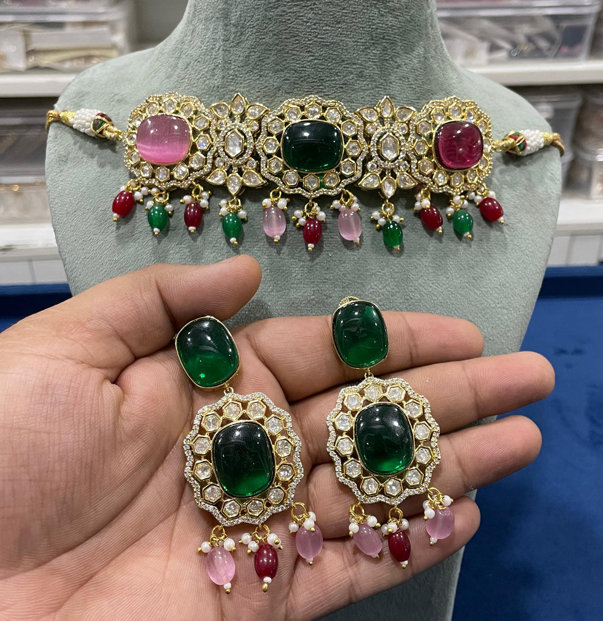 Pakistani CZ Choker Earrings AD Jewelry Set, Pakistani AD Jewelry, AD Jewelry, Cz Necklace Set, CZ earrings, Woman AD Choker, Bridal AD Earrings, Celebrity AD Choker, Celebrity AD Earrings Set, Celebrity CZ Jewellery Set