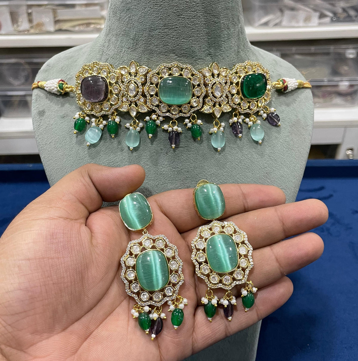 Pakistani CZ Choker Earrings AD Jewelry Set, Pakistani AD Jewelry, AD Jewelry, Cz Necklace Set, CZ earrings, Woman AD Choker, Bridal AD Earrings, Celebrity AD Choker, Celebrity AD Earrings Set, Celebrity CZ Jewellery Set