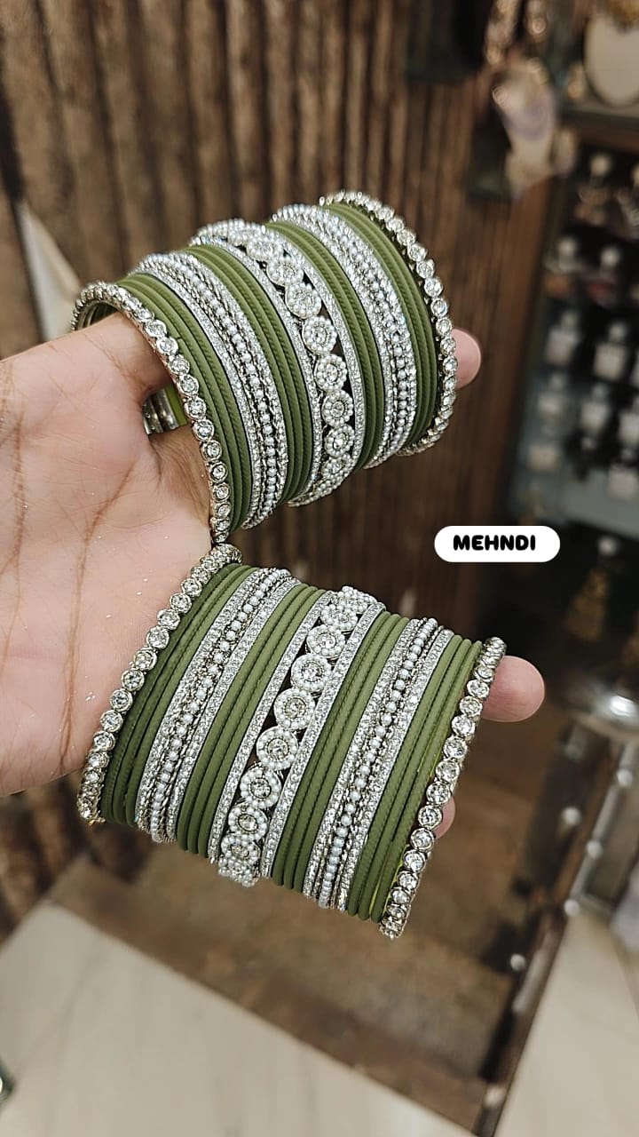 Elegant Moti Silver Stone Diamond Bangles – Timeless Grace for Every Occasion