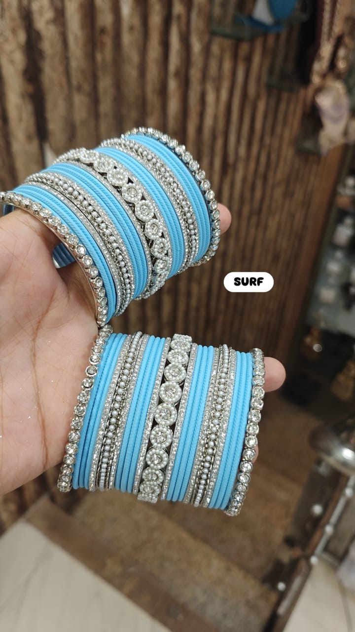 Elegant Moti Silver Stone Diamond Bangles – Timeless Grace for Every Occasion