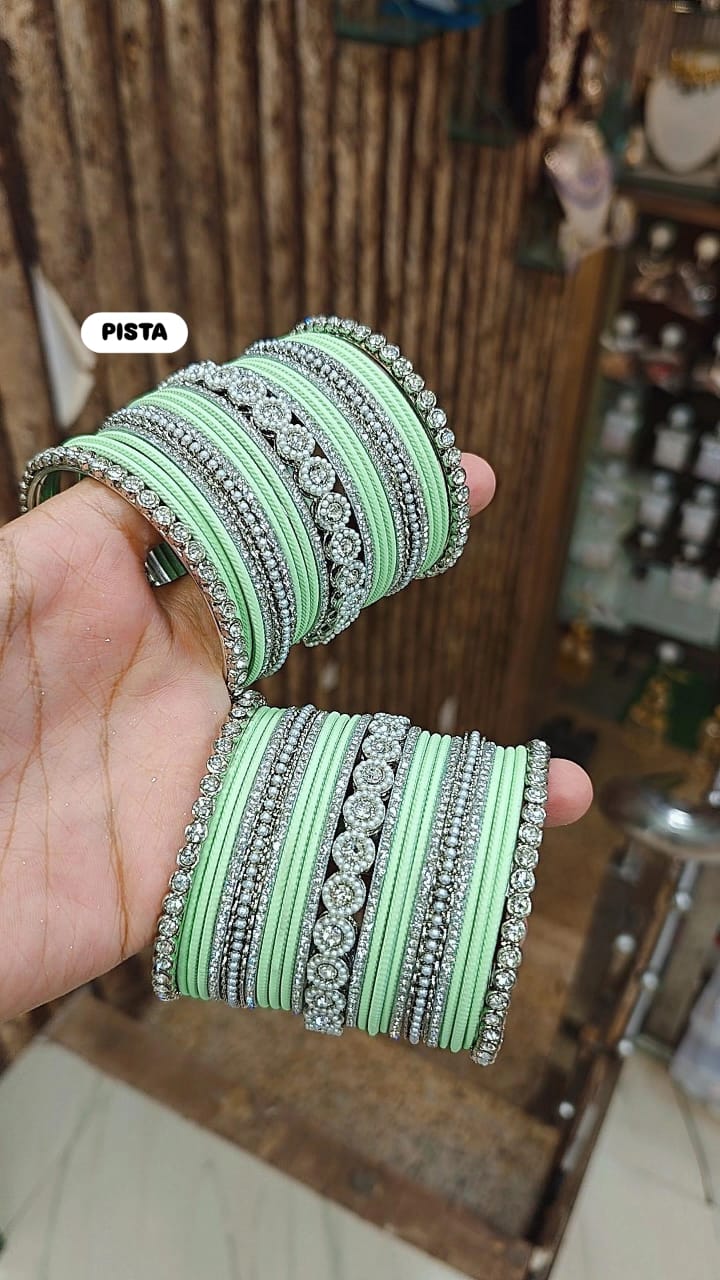 Elegant Moti Silver Stone Diamond Bangles – Timeless Grace for Every Occasion - Libasaa.com