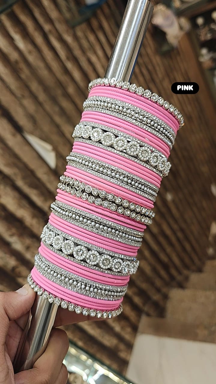 Elegant Moti Silver Stone Diamond Bangles – Timeless Grace for Every Occasion