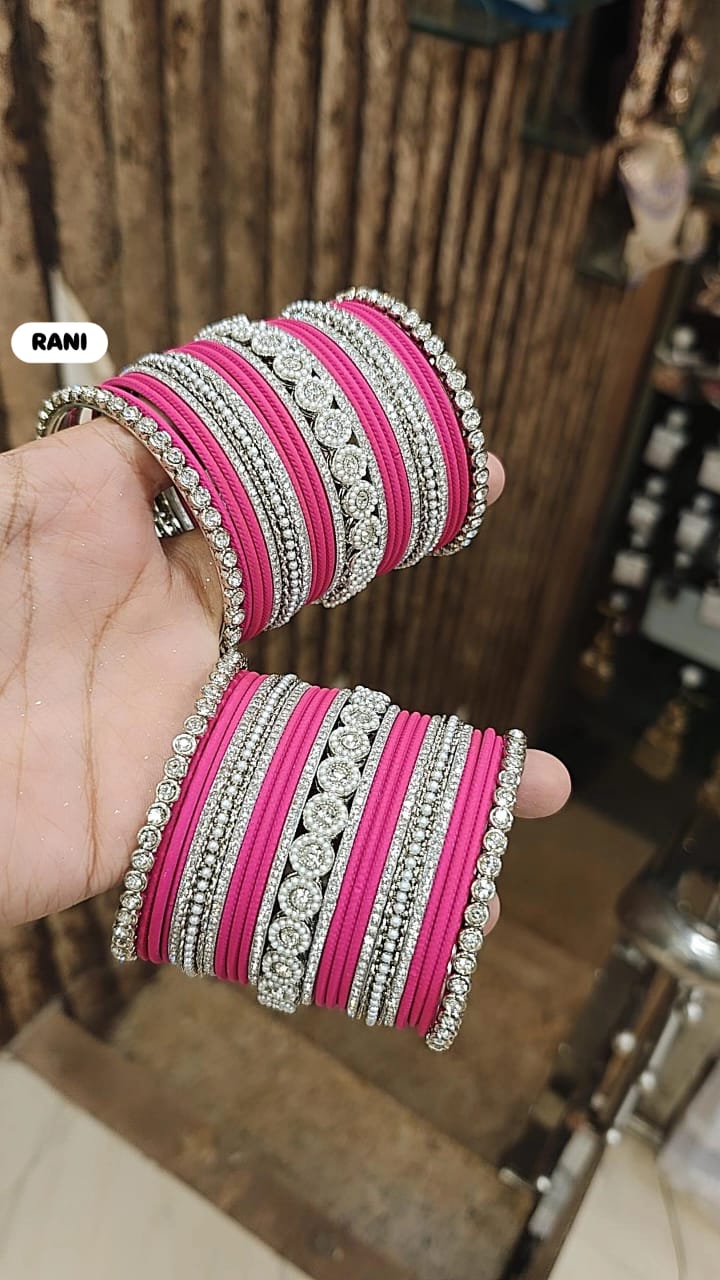 Elegant Moti Silver Stone Diamond Bangles – Timeless Grace for Every Occasion