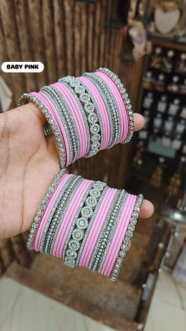 Elegant Moti Silver Stone Diamond Bangles – Timeless Grace for Every Occasion