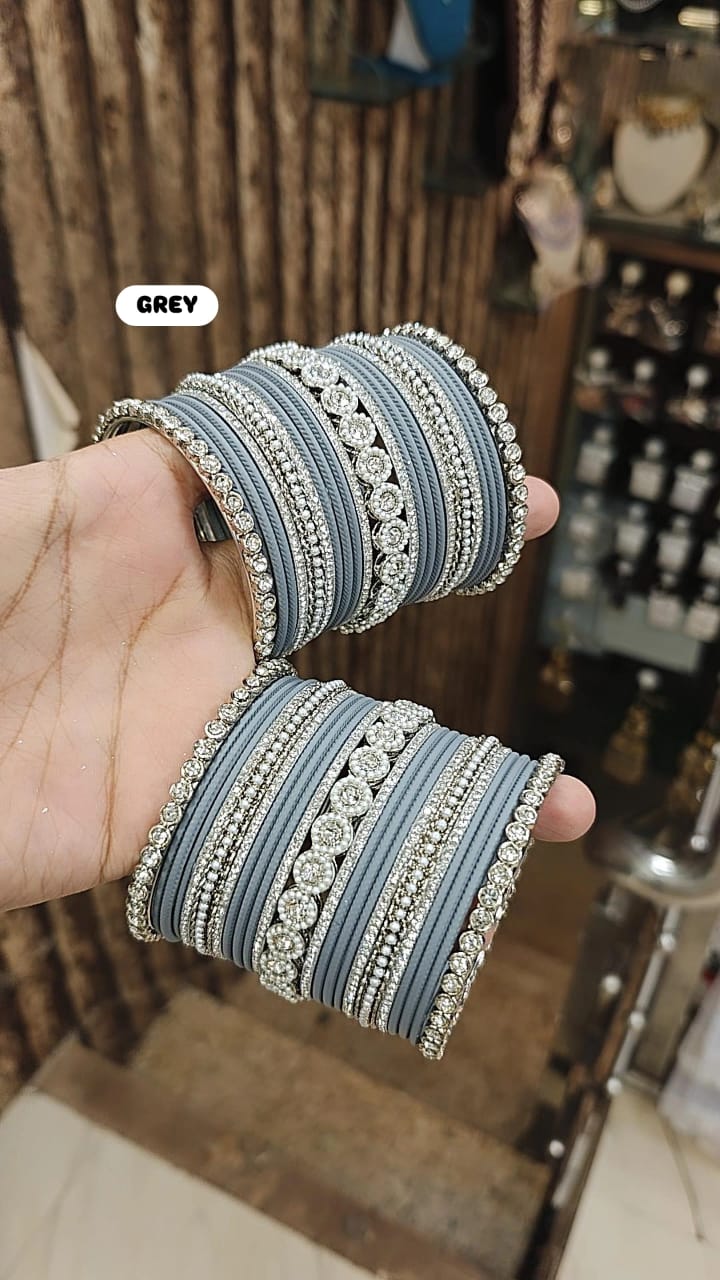 Elegant Moti Silver Stone Diamond Bangles – Timeless Grace for Every Occasion - Libasaa.com