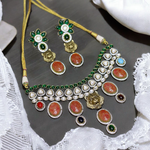 Indian Celebrity Stylish AD Necklace Earrings Set, Celebrity CZ Necklace Set, Celebrity Inspired AD Jewellery Set, Meenakari CZ Earrings, Bridal AD Meenakari Set, Pakistani AD Set