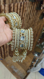 Indian Kundan Stone Moti Bangle Set | Indian Jewellery | Jhumar & Moti Stone Touch Look Bridal Bangle Set | Premium Indian Bangles Set