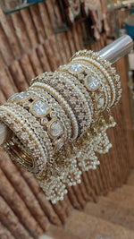 Indian Kundan Stone Moti Bangle Set | Indian Jewellery | Jhumar & Moti Stone Touch Look Bridal Bangle Set | Premium Indian Bangles Set