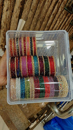 Combo Box with 3 Different Types of Glass Bangles Set | Indian Jewellery | Rain Drop Glass Bangles Set + Gold Drop Glass Bangles Set + 12 Colours 2-Line Stone Bangles Set | Premium Indian Bangles Set for Weddings & Daily Wear