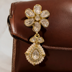 Bollywood Floral AD Necklace Earrings Set, CZ Floral Jewelry Set, AD Celeb Floral Necklace Set, AD Necklace Set, Necklace Set, AD Earrings Set