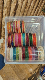 Combo Box with 3 Different Types of Glass Bangles Set | Indian Jewellery | Rain Drop Glass Bangles Set + Gold Drop Glass Bangles Set + 12 Colours 2-Line Stone Bangles Set | Premium Indian Bangles Set for Weddings & Daily Wear