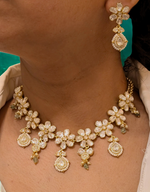 Bollywood Floral AD Necklace Earrings Set, CZ Floral Jewelry Set, AD Celeb Floral Necklace Set, AD Necklace Set, Necklace Set, AD Earrings Set