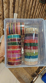 Combo Box with 3 Different Types of Glass Bangles Set | Indian Jewellery | Rain Drop Glass Bangles Set + Gold Drop Glass Bangles Set + 12 Colours 2-Line Stone Bangles Set | Premium Indian Bangles Set for Weddings & Daily Wear